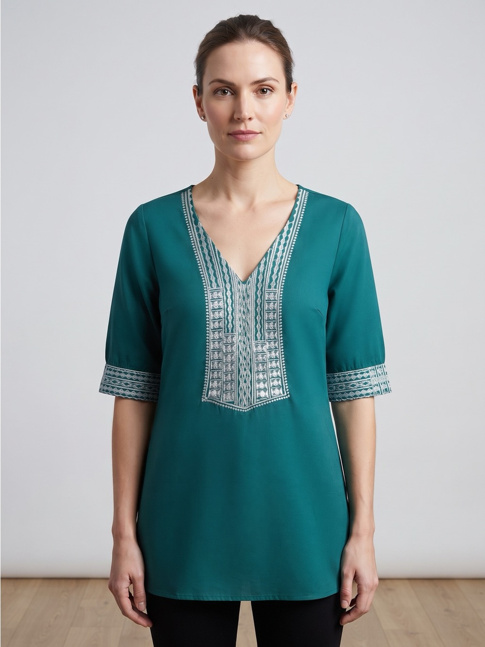 Green embroidered boho top